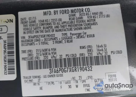2016 Ford Fusion S z USA, uszkodzony, nr VIN 3FA6P0G7XGR190432
